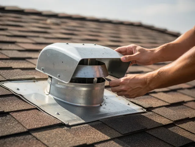 Willowbrook Dryer Vent Cleaning certified technician safely cleaning a roof-mounted dryer vent in Willowbrook