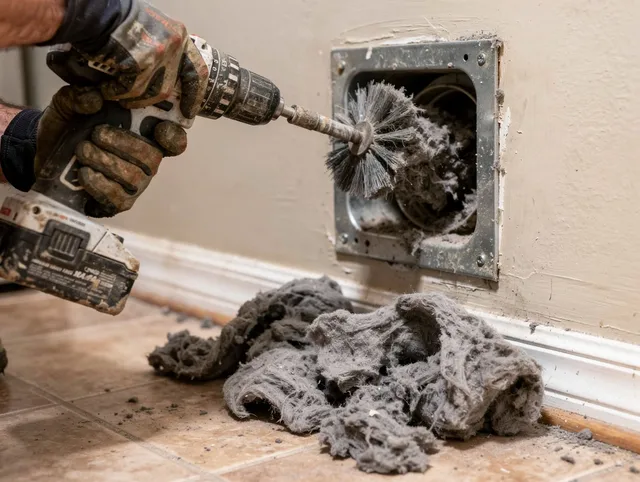 Certified Willowbrook Dryer Vent Cleaning technician performing dryer vent cleaning in Willowbrook