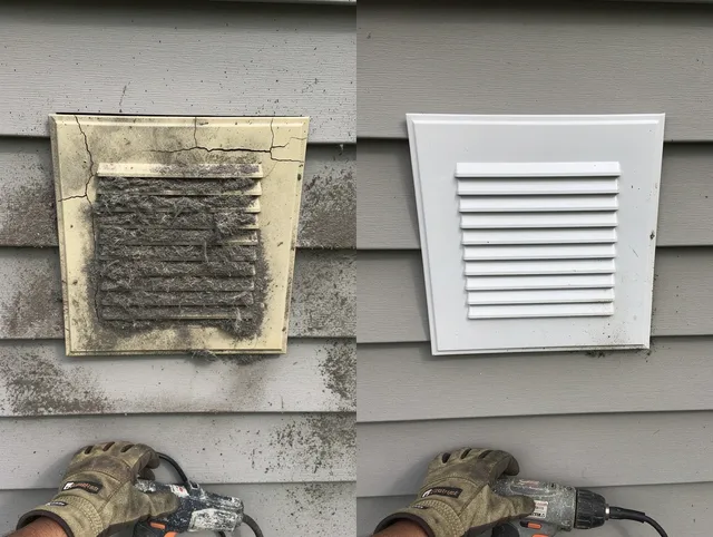 Willowbrook Dryer Vent Cleaning technician installing high-quality dryer vent cover at a residential property in Willowbrook