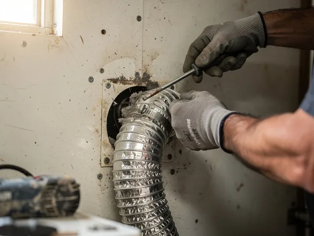 Willowbrook Dryer Vent Cleaning technician performing precise dryer vent hose installation in Willowbrook